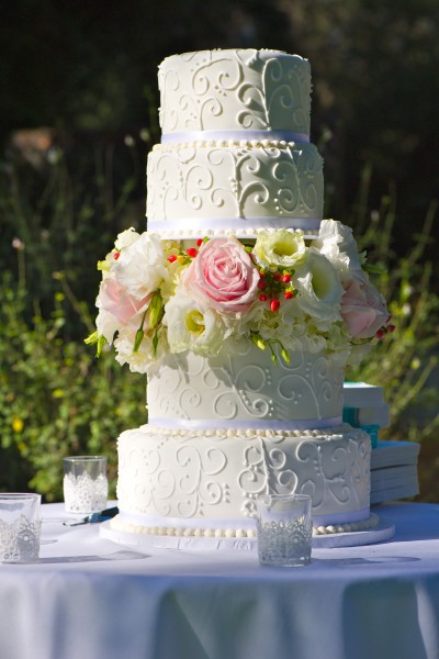 Four Tier with Scrolls & Fresh Flowers