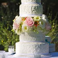 Four Tier with Scrolls & Fresh Flowers